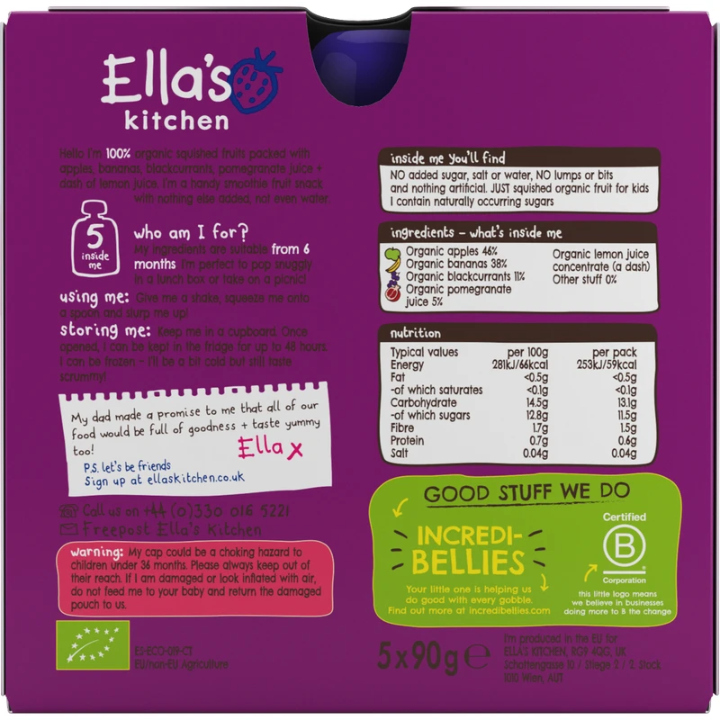 Ella's Kitchen The Purple One Smoothie 90g X 5 Packs 2 Ella's Kitchen The Purple One Smoothie 90g X 5 Packs - Image 2