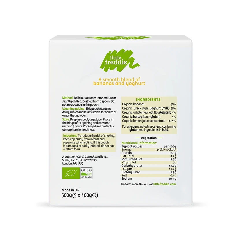 Little Freddie Organic Creamy Banana Greek Style Yoghurt - Multipack 5×100g 2 Little Freddie Organic Creamy Banana Greek Style Yoghurt - Multipack 5×100g - Image 2