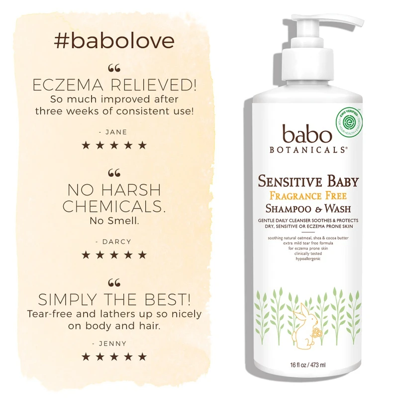Babo Botanicals Sensitive/Eczema Fragrance Free Shampoo & Wash 473ml 2 Babo Botanicals Sensitive/Eczema Fragrance Free Shampoo & Wash 473ml - Image 2